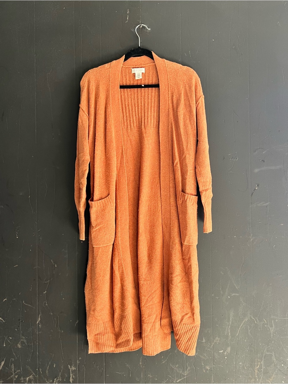 ruby moon Long Open-Front Cardigan in Rust Orange